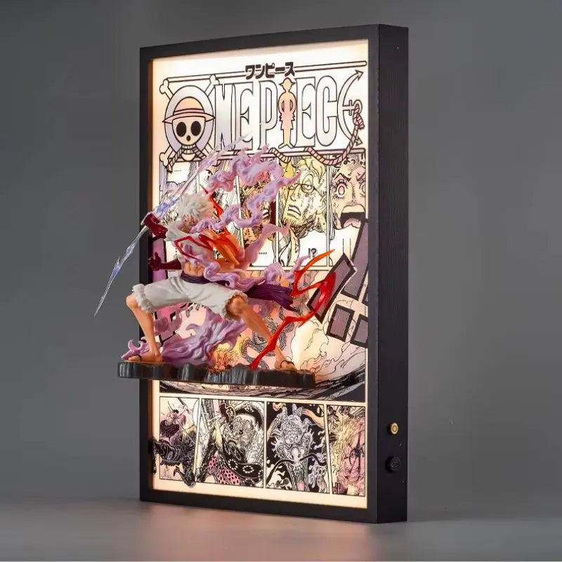 Tableau 3D Led avec Figurine Luffy Gear 5 Décoration One Piece