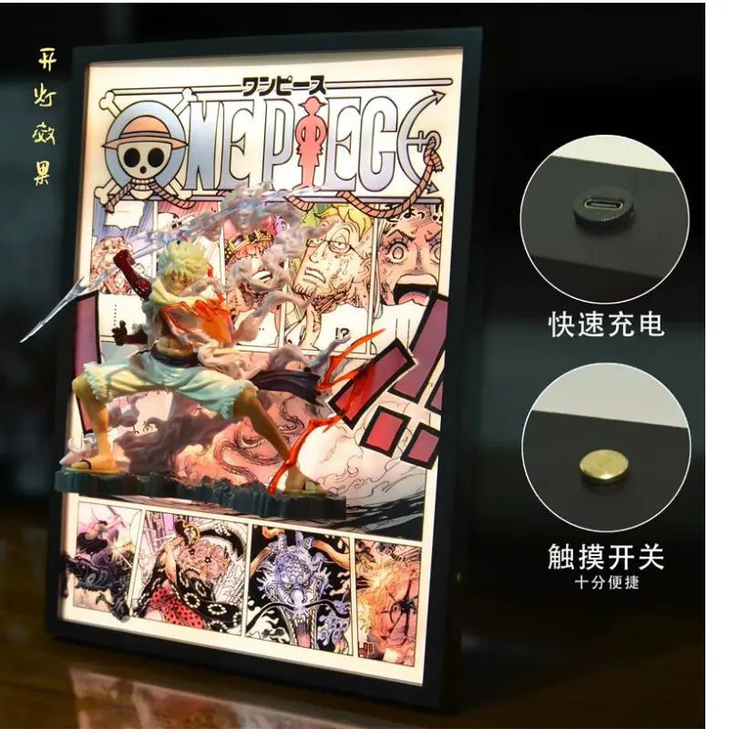 Tableau 3D Led avec Figurine Luffy Gear 5 Décoration One Piece