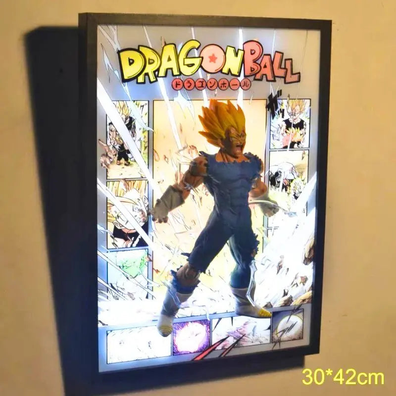 Tableau 3D Led avec Figurine Vegeta Super Saiyan Décoration Dragon Ball Z