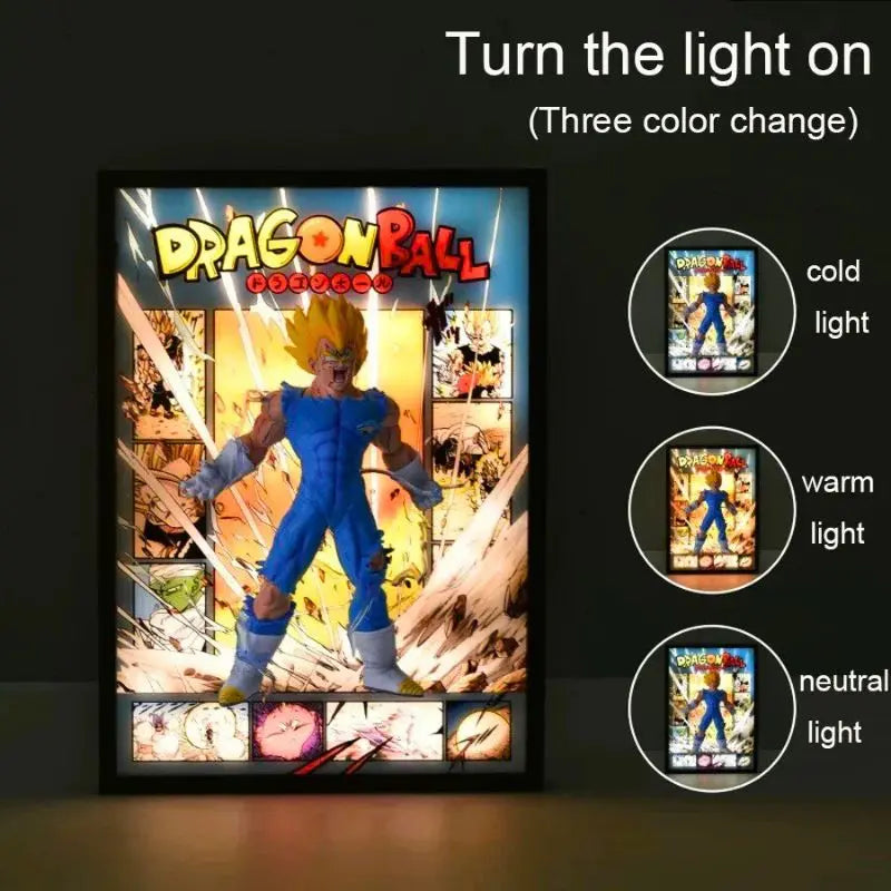 Tableau 3D Led avec Figurine Vegeta Super Saiyan Décoration Dragon Ball Z