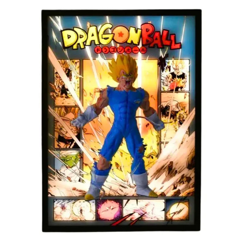 Tableau 3D Led avec Figurine Vegeta Super Saiyan Décoration Dragon Ball Z