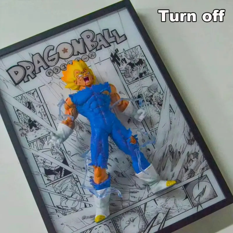 Tableau 3D Led avec Figurine Vegeta Super Saiyan Décoration Dragon Ball Z