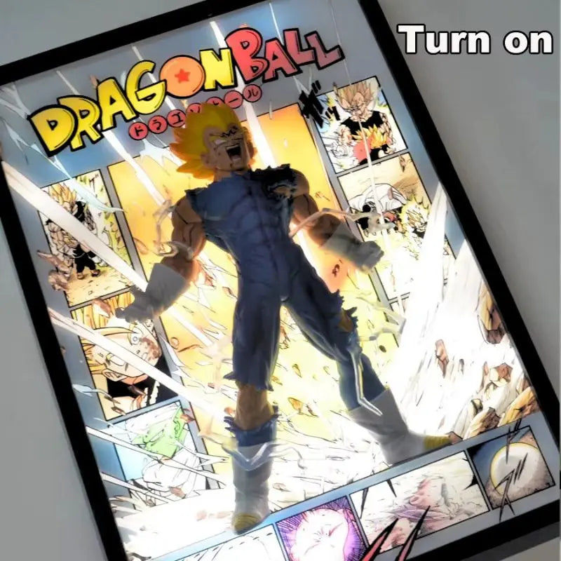 Tableau 3D Led avec Figurine Vegeta Super Saiyan Décoration Dragon Ball Z