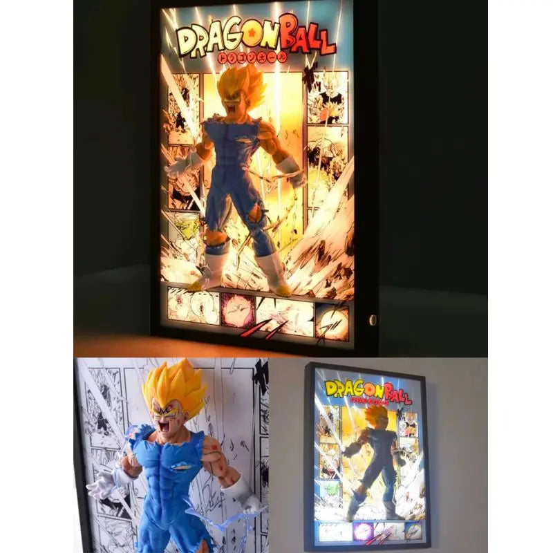 Tableau 3D Led avec Figurine Vegeta Super Saiyan Décoration Dragon Ball Z