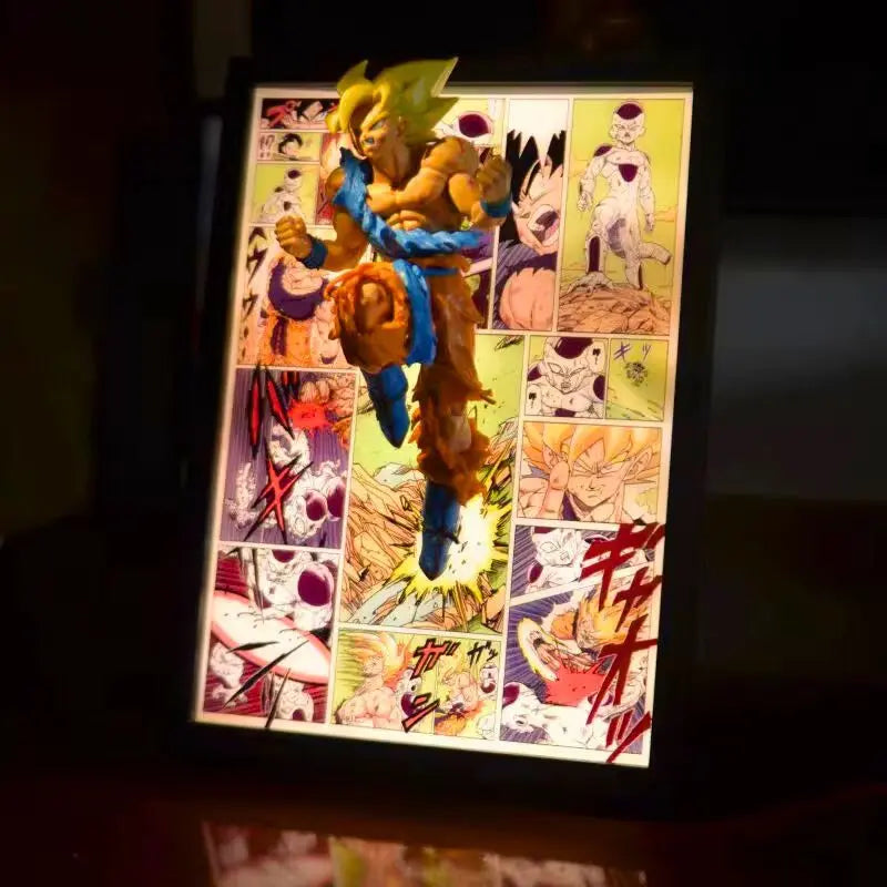 Tableau 3D Led DBZ avec Figurine Goku vs Freezer Décoration Dragon Ball Z