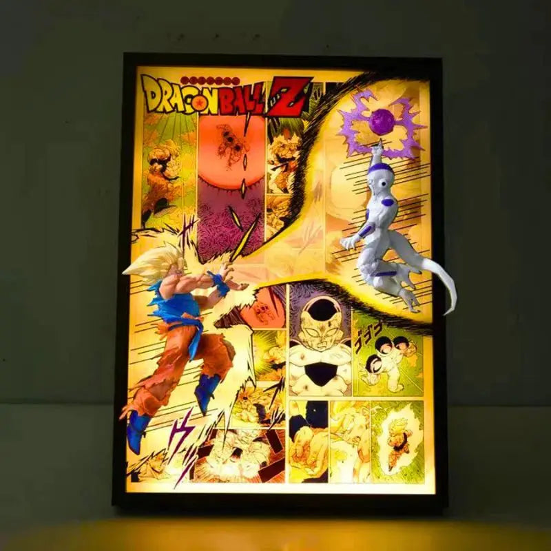 Tableau 3D Led DBZ avec Figurine Goku vs Freezer Décoration Dragon Ball Z