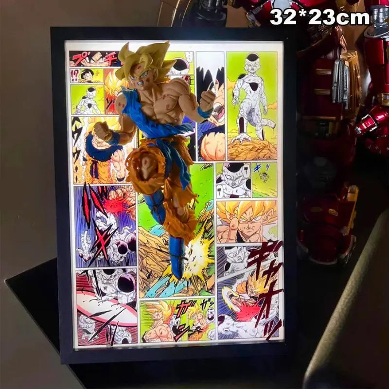Tableau 3D Led DBZ avec Figurine Goku vs Freezer Décoration Dragon Ball Z