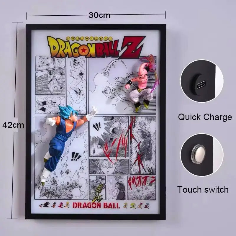 Tableau 3D Led DBZ avec figurine Vegetto vs Super Buu Décoration Dragon Ball Z