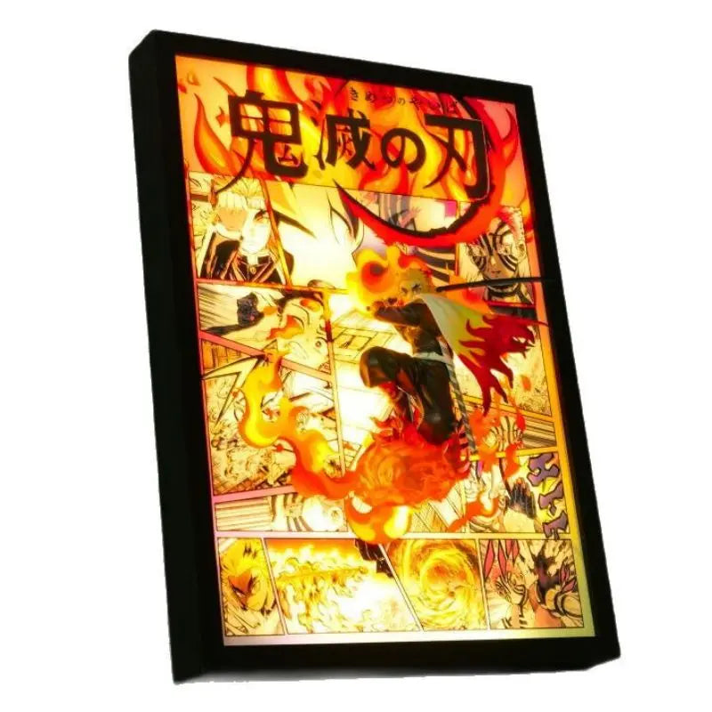 Tableau 3D Led Demon Slayer avec Figurine Rengoku Kyôjuro Décoration Demon Slayer