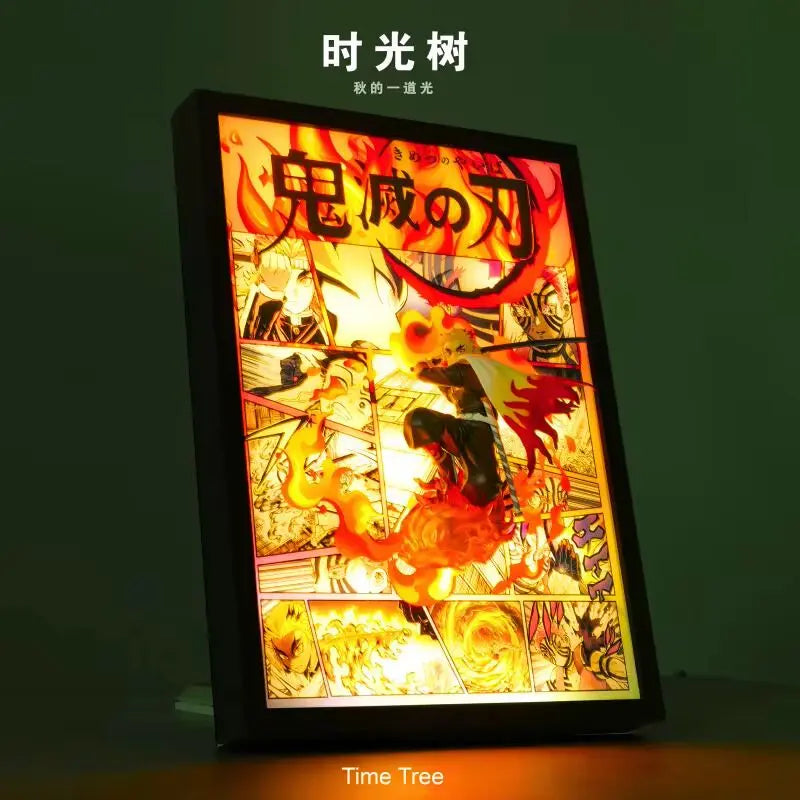 Tableau 3D Led Demon Slayer avec Figurine Rengoku Kyôjuro Décoration Demon Slayer