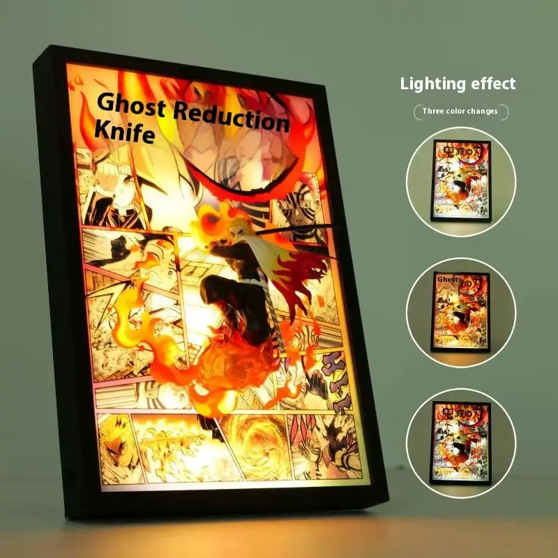 Tableau 3D Led Demon Slayer avec Figurine Rengoku Kyôjuro Décoration Demon Slayer