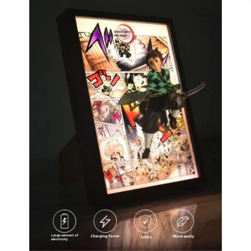 Tableau 3D Led Demon Slayer avec Figurine Tanjirô Kamado Décoration Demon Slayer