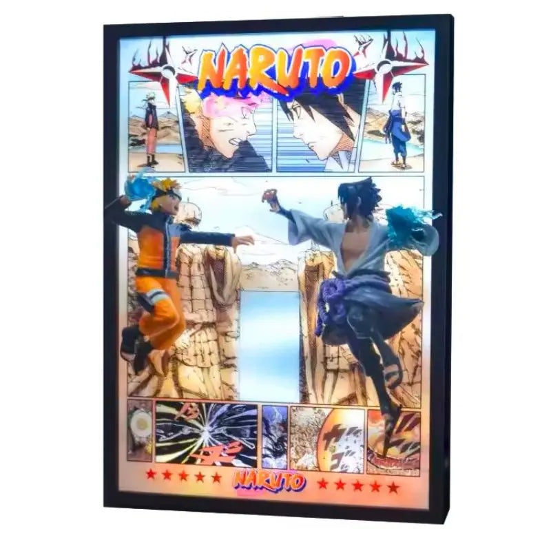 Tableau 3D Led Naruto Shippuden avec figurine Naruto vs Sasuke Vallée de la fin Décoration Naruto