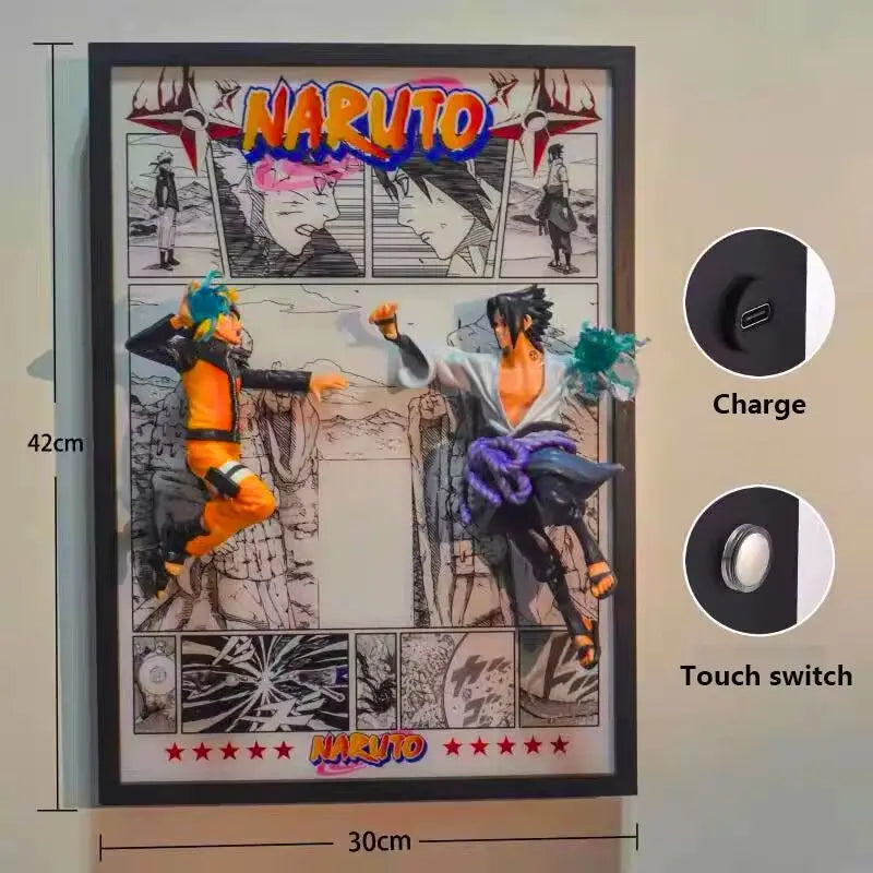 Tableau 3D Led Naruto Shippuden avec figurine Naruto vs Sasuke Vallée de la fin Décoration Naruto