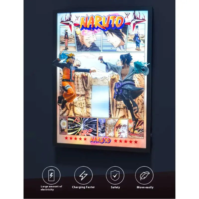 Tableau 3D Led Naruto Shippuden avec figurine Naruto vs Sasuke Vallée de la fin Décoration Naruto