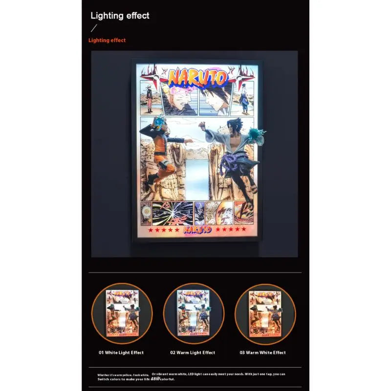 Tableau 3D Led Naruto Shippuden avec figurine Naruto vs Sasuke Vallée de la fin Décoration Naruto