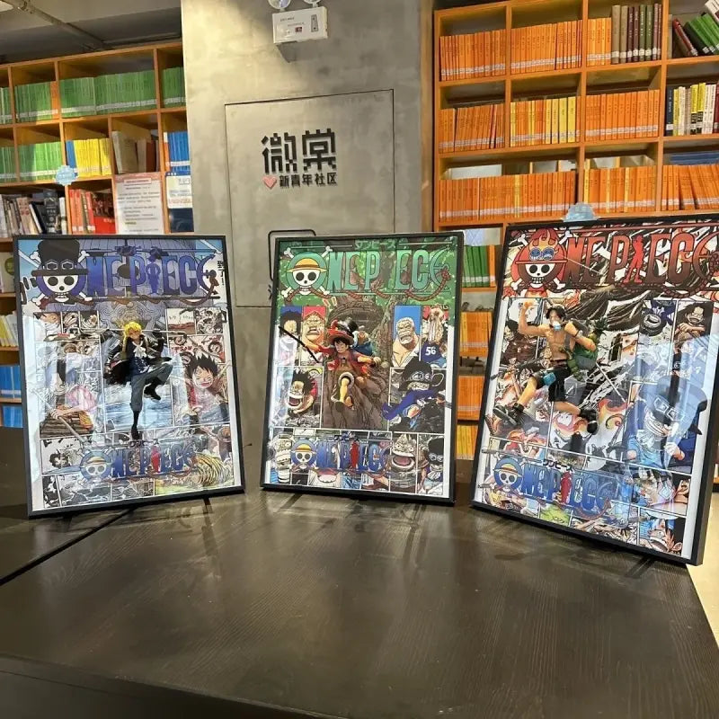 Tableau 3D Led One Piece avec Figurine Luffy, Ace & Sabo Décoration One Piece