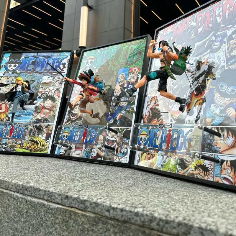 Tableau 3D Led One Piece avec Figurine Luffy, Ace & Sabo Décoration One Piece
