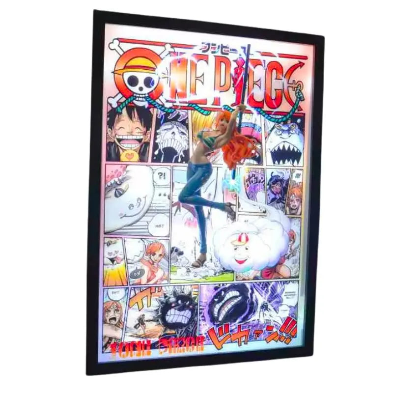 Tableau 3D Led One Piece avec Figurine Nami Zeus Décoration One Piece