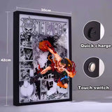 Tableau 3D Led One Piece avec Figurine Portgas D. Ace Décoration One Piece