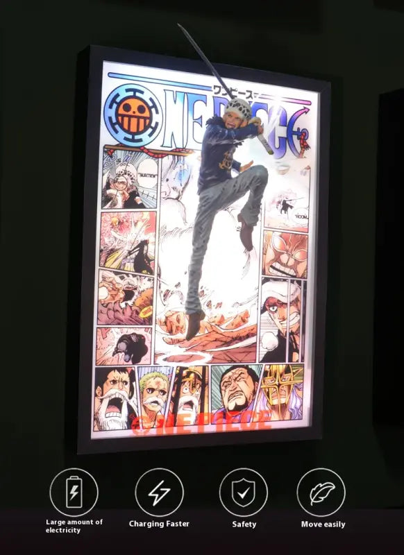 Tableau 3D Led One Piece avec Figurine Trafalgar Law Décoration One Piece