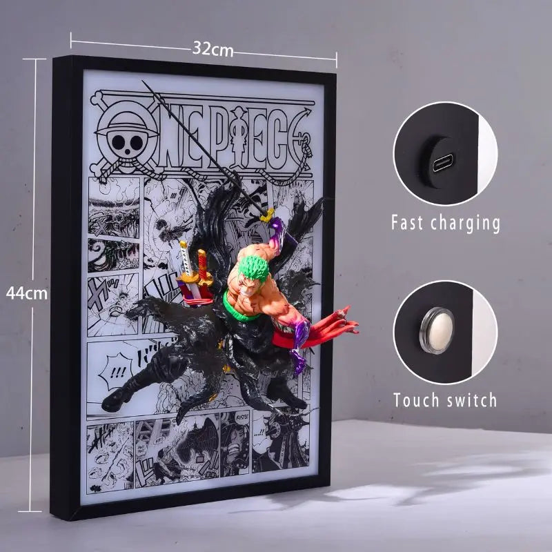 Tableau 3D One Piece avec Figurine Roronoa Zoro Décoration One Piece