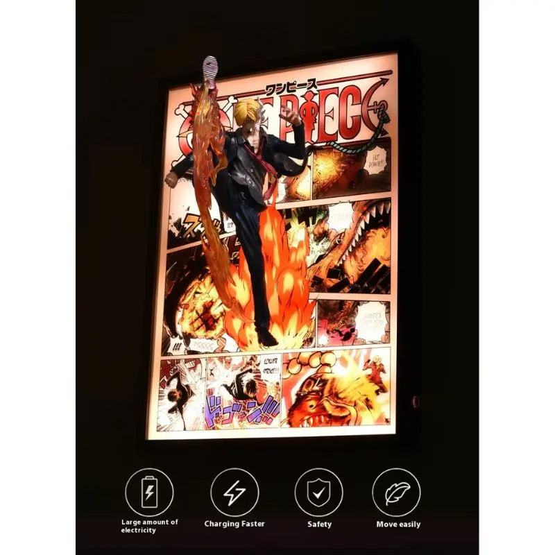 Tableau Led 3D One Piece avec Figurine Sanji Décoration One Piece