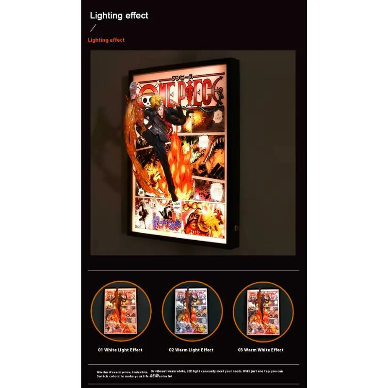 Tableau Led 3D One Piece avec Figurine Sanji Décoration One Piece