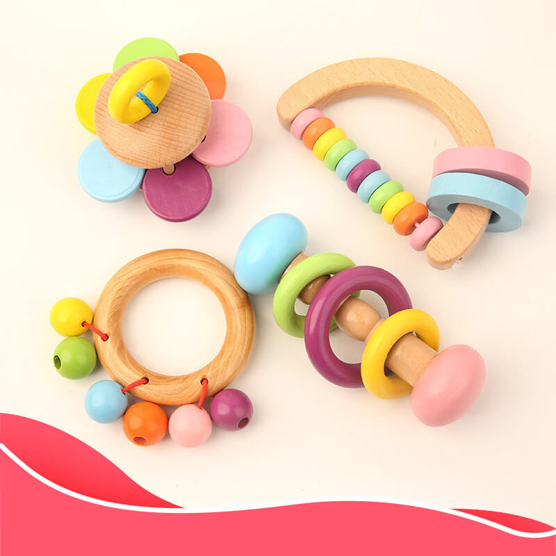 Montessori Nature Wooden Sensory Rattle & Bell Kit (Organic Beech)
