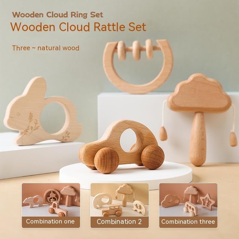 Hochet Nuage Montessori en Bois (Jouet de Préhension Sensoriel)