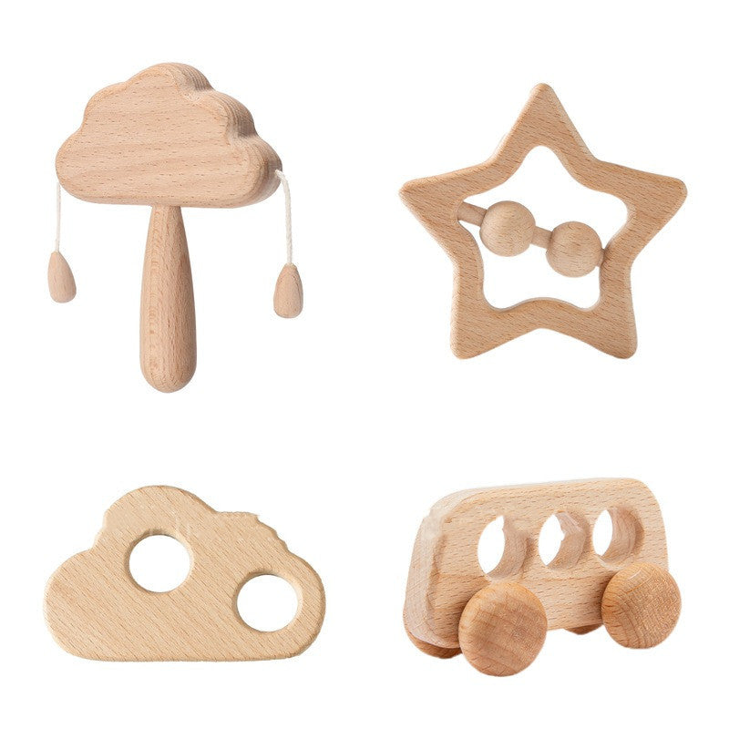 Hochet Nuage Montessori en Bois (Jouet de Préhension Sensoriel)